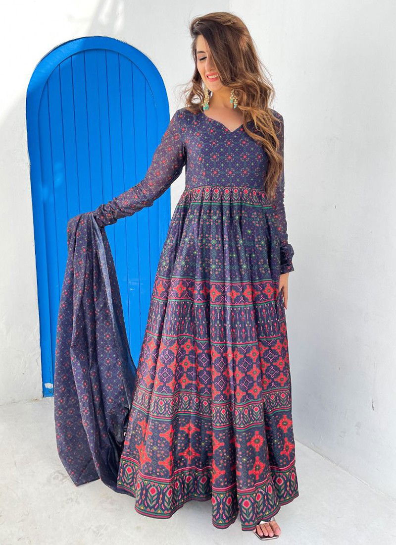Purple Colour Alfaaz 3 New Exclusive Wear Chanderi Printed Gown With Dupatta Collection 3005